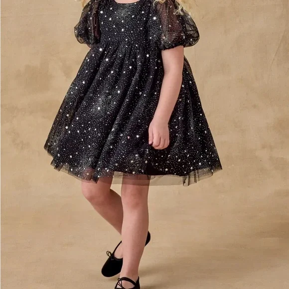 Elegant Black Starry Kids Formal Dress